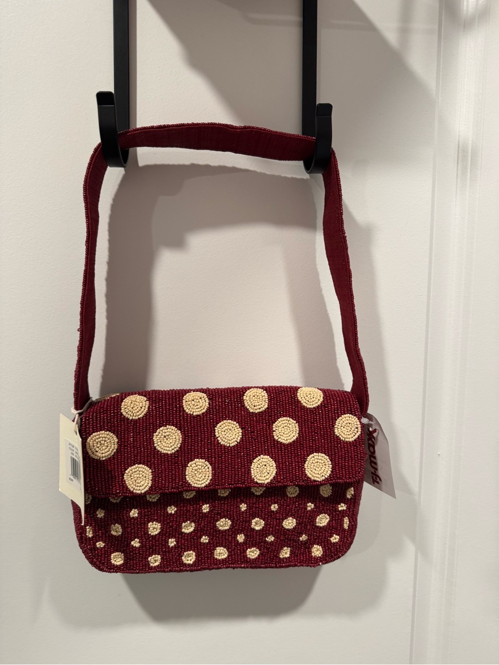 Wine Polka Dot Beaded Shoulder Bag